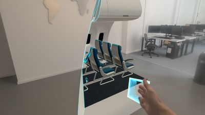 Section plane (slice) through a 3D model of an aircraft cabin, controlled with a gizmo