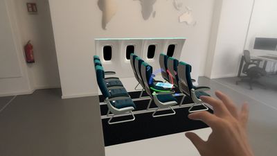 3D model of an aircraft cabin in augmented reality, edited with a hand gesture